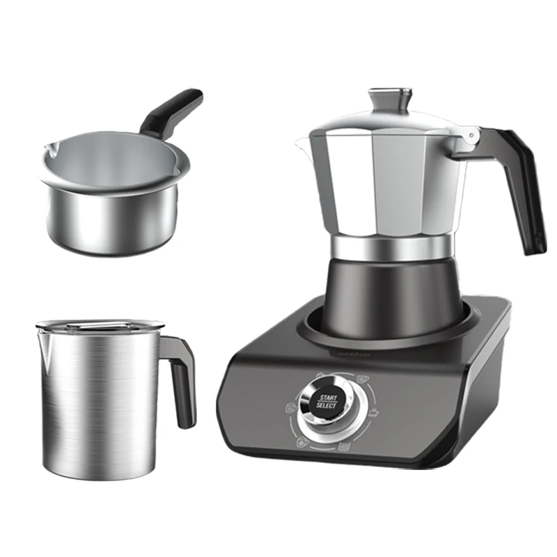 

Electric Moka Pot Set with Milk Frother Chocolate Melting Pot Aluminum Mocha Pot Espresso Maker