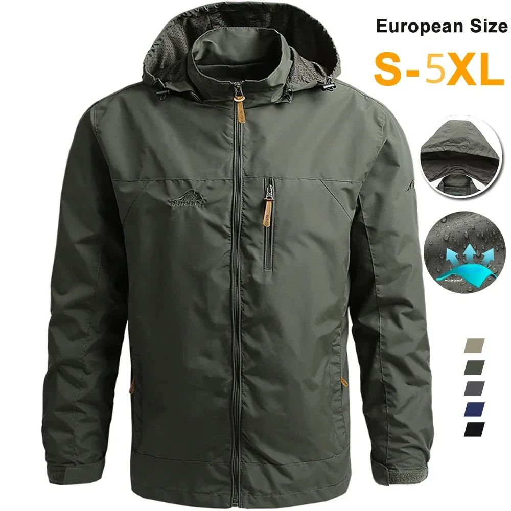 

Windbreaker Men Tactical Jacket Waterproof Outdoor Hooded Coat Sports Military European Size S-7XL Field Climbing Thin Outwear