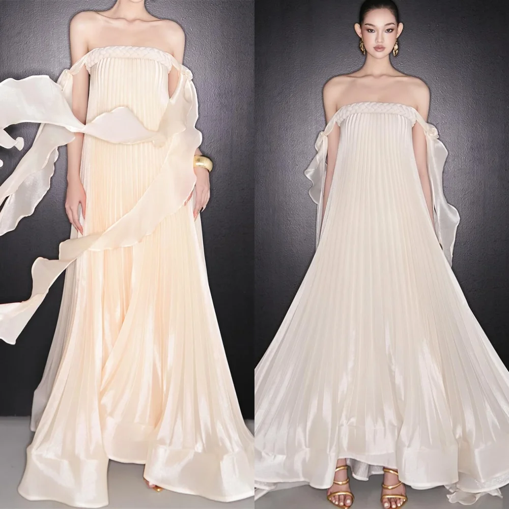 

Customized Elegant Satin Evening Dress High Quality Off the Shoulder Homecoming Dresses Modern Sweep Train Vestido De Festa