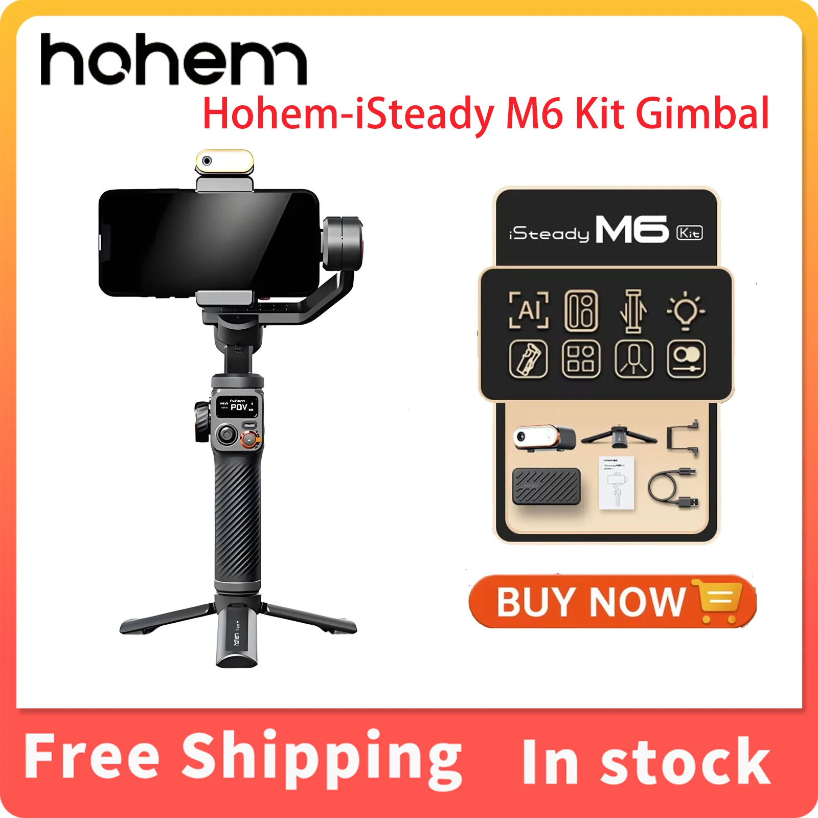 Hohem-iSteady M6 Gimbal для смартфона, стабилизатор 360° °   Вращающийся 3-осевой подвес с искусственным интеллектом, заполняющий светильник для стабилизатора iPhone и Android