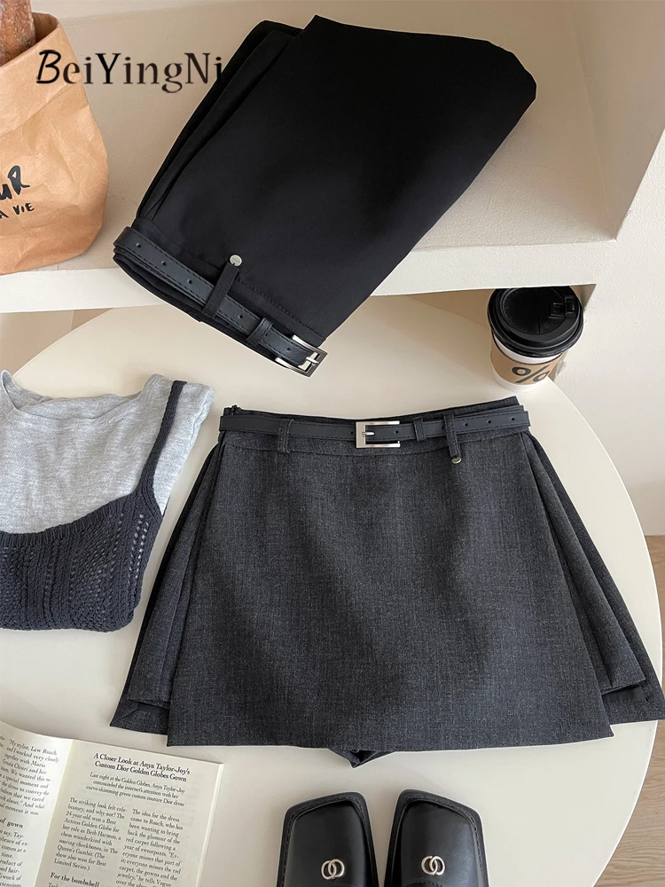 

Beiyingni New Fashion Women Suit Skirts Elegant Korean Autumn Office Ladies A-line Skirt Casual Gray Black 2025 Street Shorts