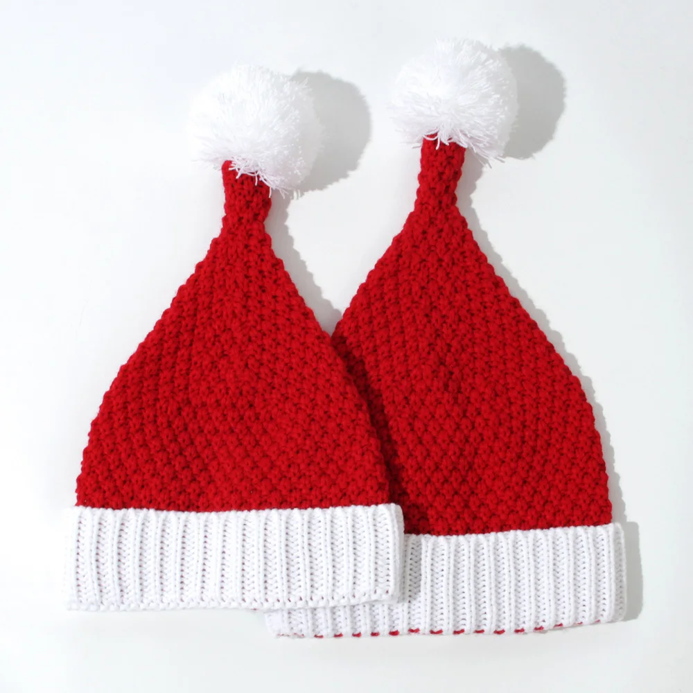 2 pcs red Christmas hat Christmas party decorations pointy knit beanie Christmas parent-child party dress-up