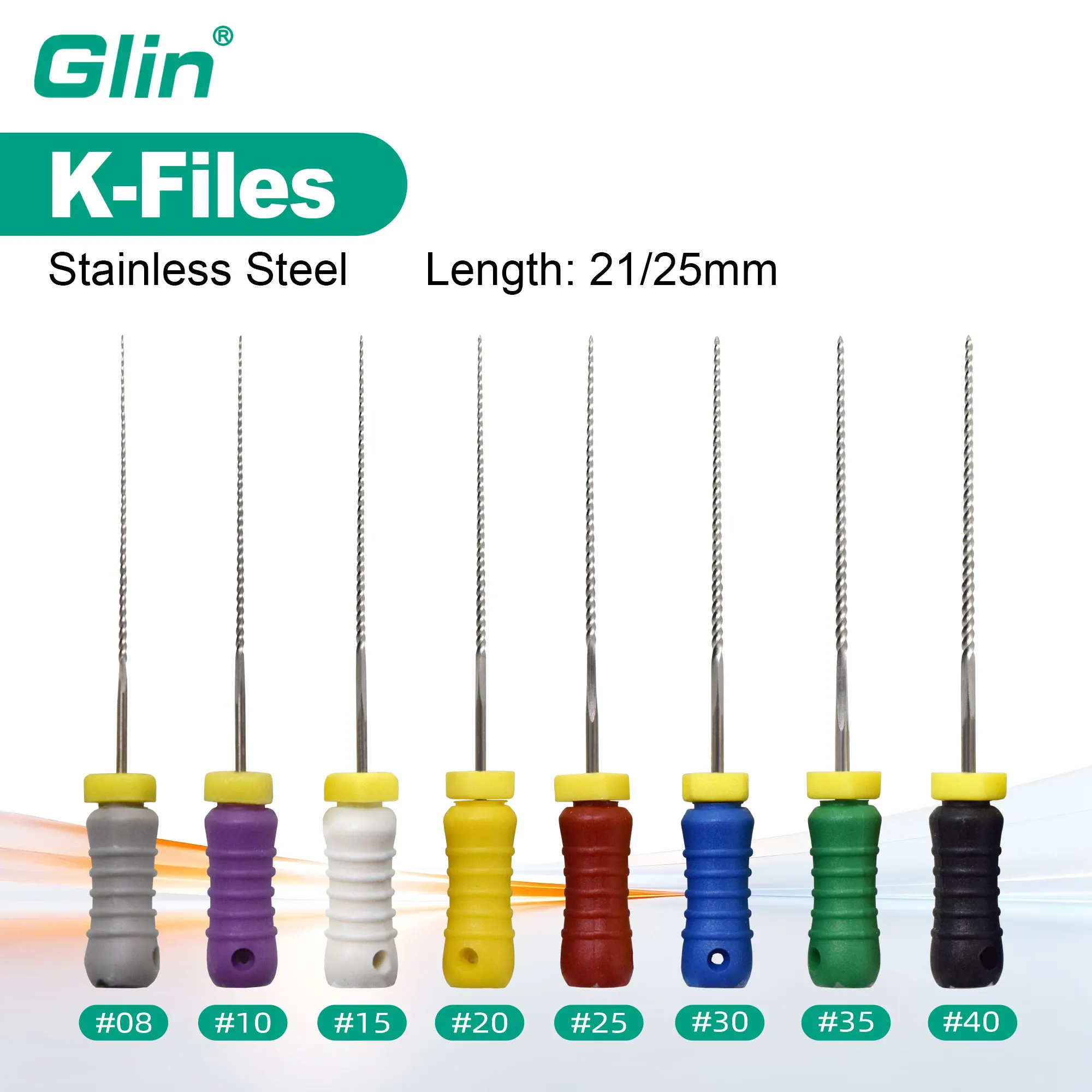 10 Boxes Glin Dental Root Canal Files #15-40 #45-80 21/25mm Dentistry Tools Dental Stainless Steel K Files Hand Use Endo Files