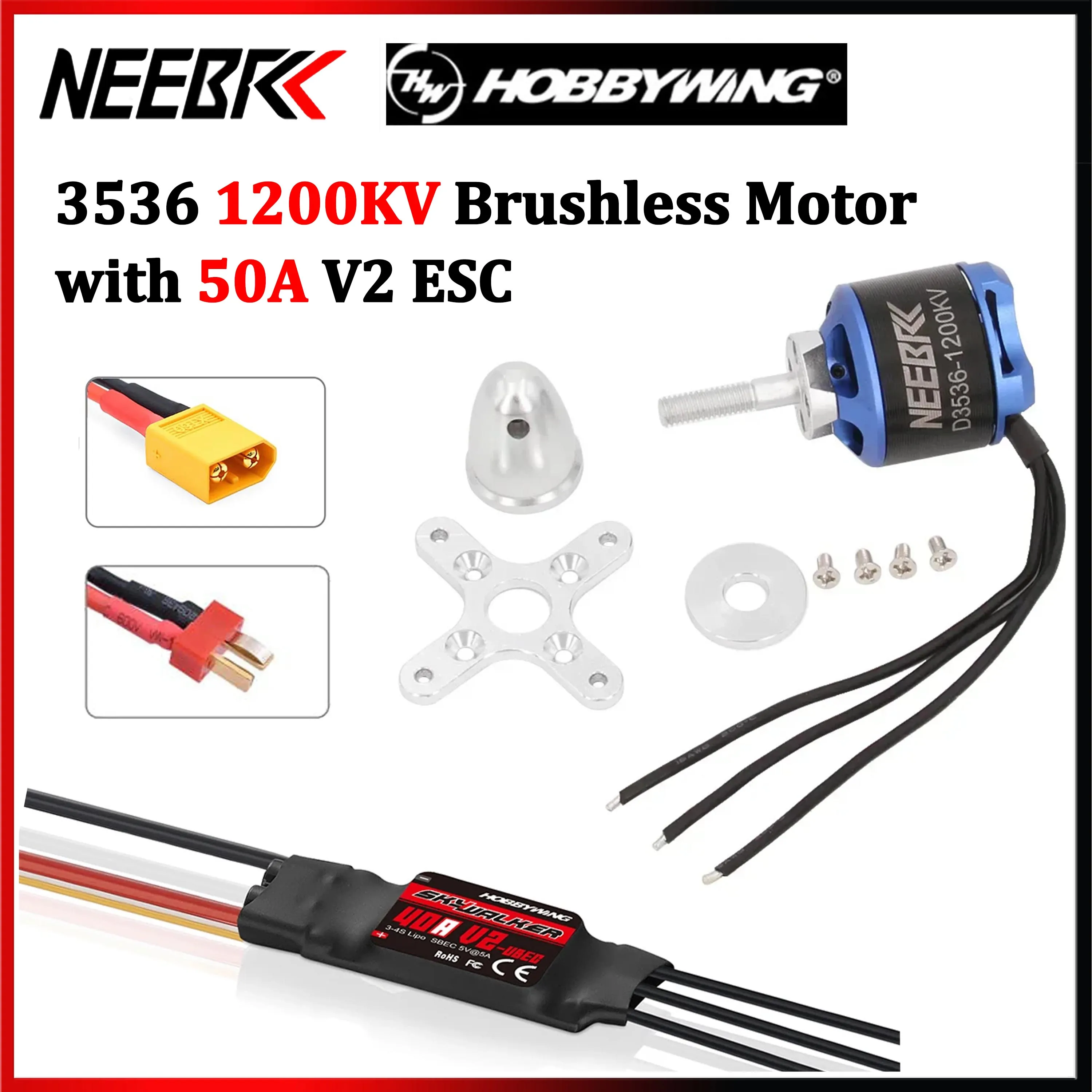 NEEBRC 3536 1200KV Brushless Motor with 50A V2 ESC T/XT60 Plug for RC FPV Airplane Fixed-wing Racing Drone Part FMS SkySurfer