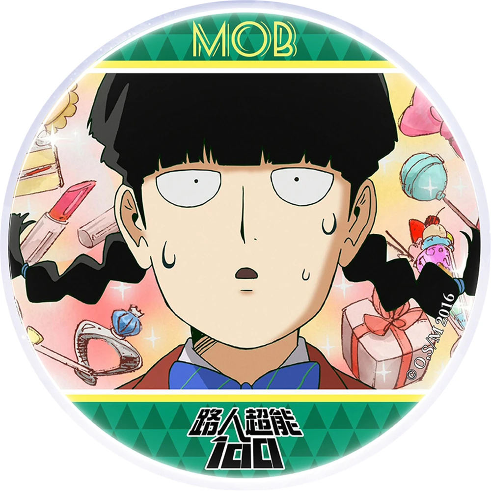 58mm Anime Mob Psycho 100 Onigawara Tenga Hanazawa Teruki Fossetta COSTUME Cosplay Distintivo Pin SPTE Spilla in banda stagnata Prop Gilf ﻿