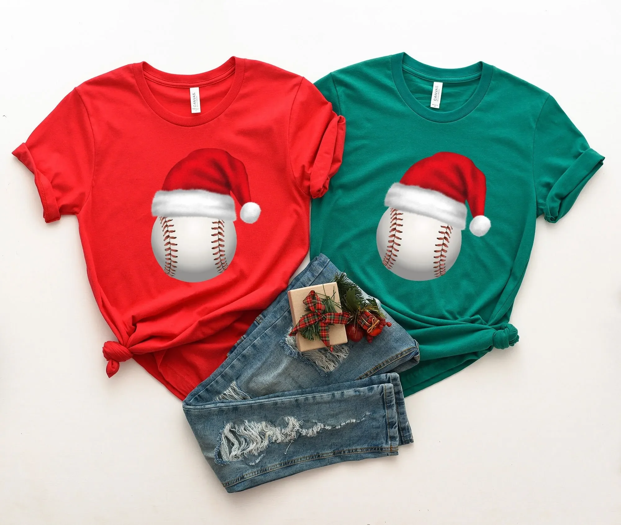 Christmas Baseball T Shirt Funny Softball Xmas Sports Mom Lover Player
