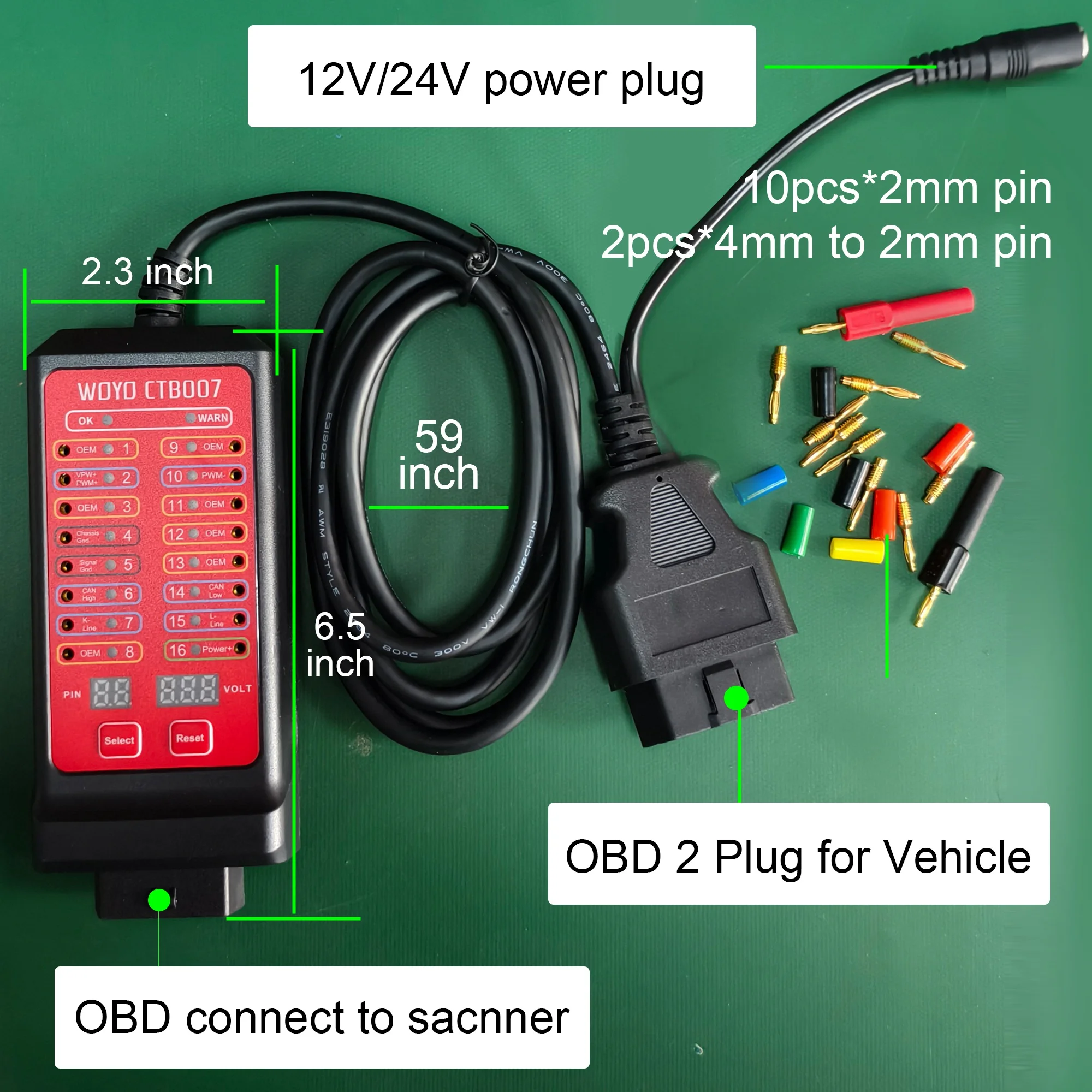YAO 59inch OBD 2 Breakout Box with 12V/24V Power Plug, Automotive Diagnostic Tool, Test 16 Pin of OBD 2 Plug Voltage, CAN BUS Te