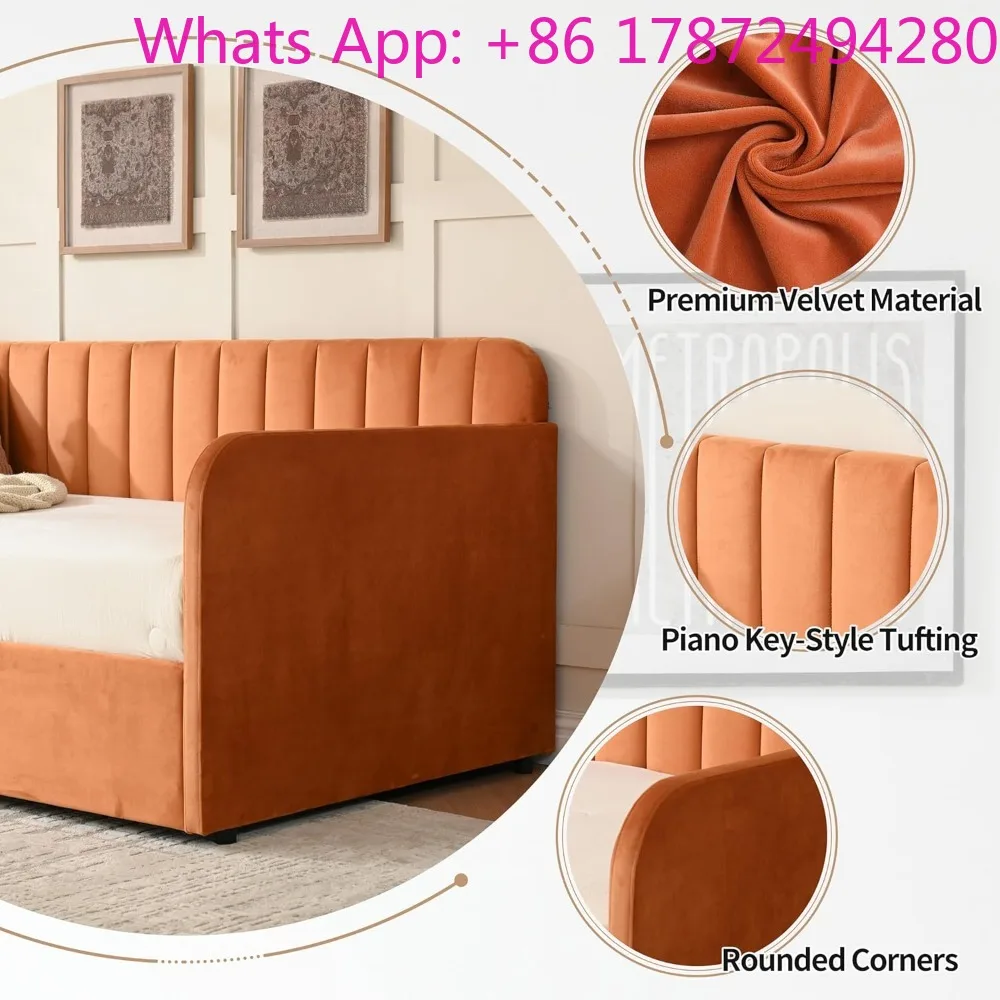 Velvet Upholstered Daybed with Vertical Channel Tufted Headboard, No Box Spring Needed