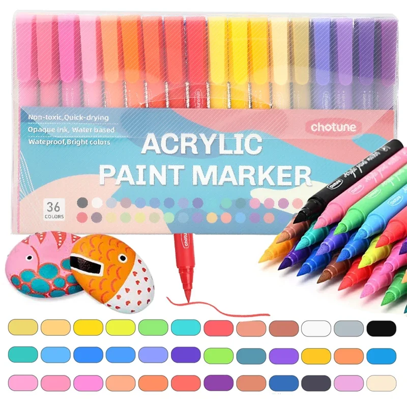 12-36 Colors Pastel Acrylic Paint Pens Brush Markers for Canvas Rock Painting Glass Ceramic Fabric Metal Art Supplies graffiti