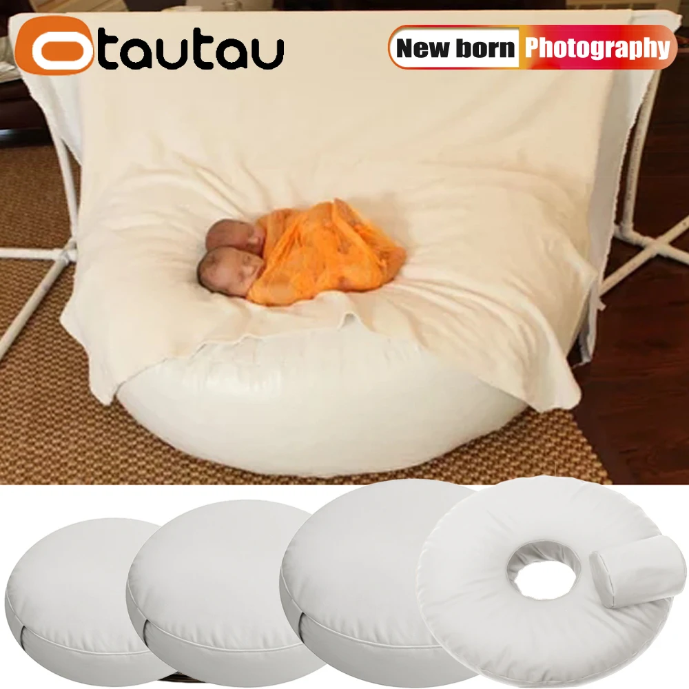 OTAUTAU Faux Leather Round Bean Bag Pouf Cover Pouf Ottoman Futon Beanbag Cover Newborn Photography Accessories Props DD018