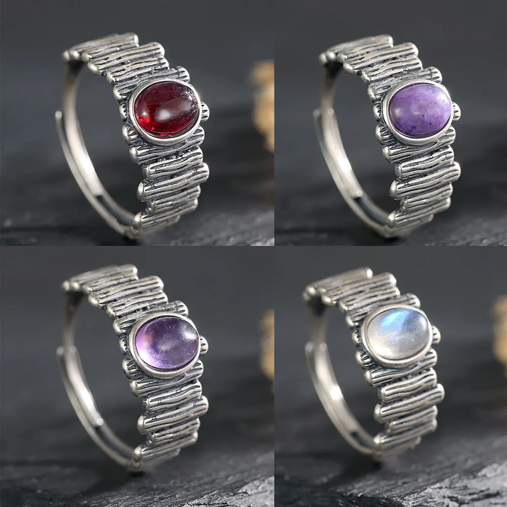 

Irregular design 925 sterling silver hip-hop ring with natural crystal Hotan Jade Moonstone Men's Ring Wedding Jewelry Gift