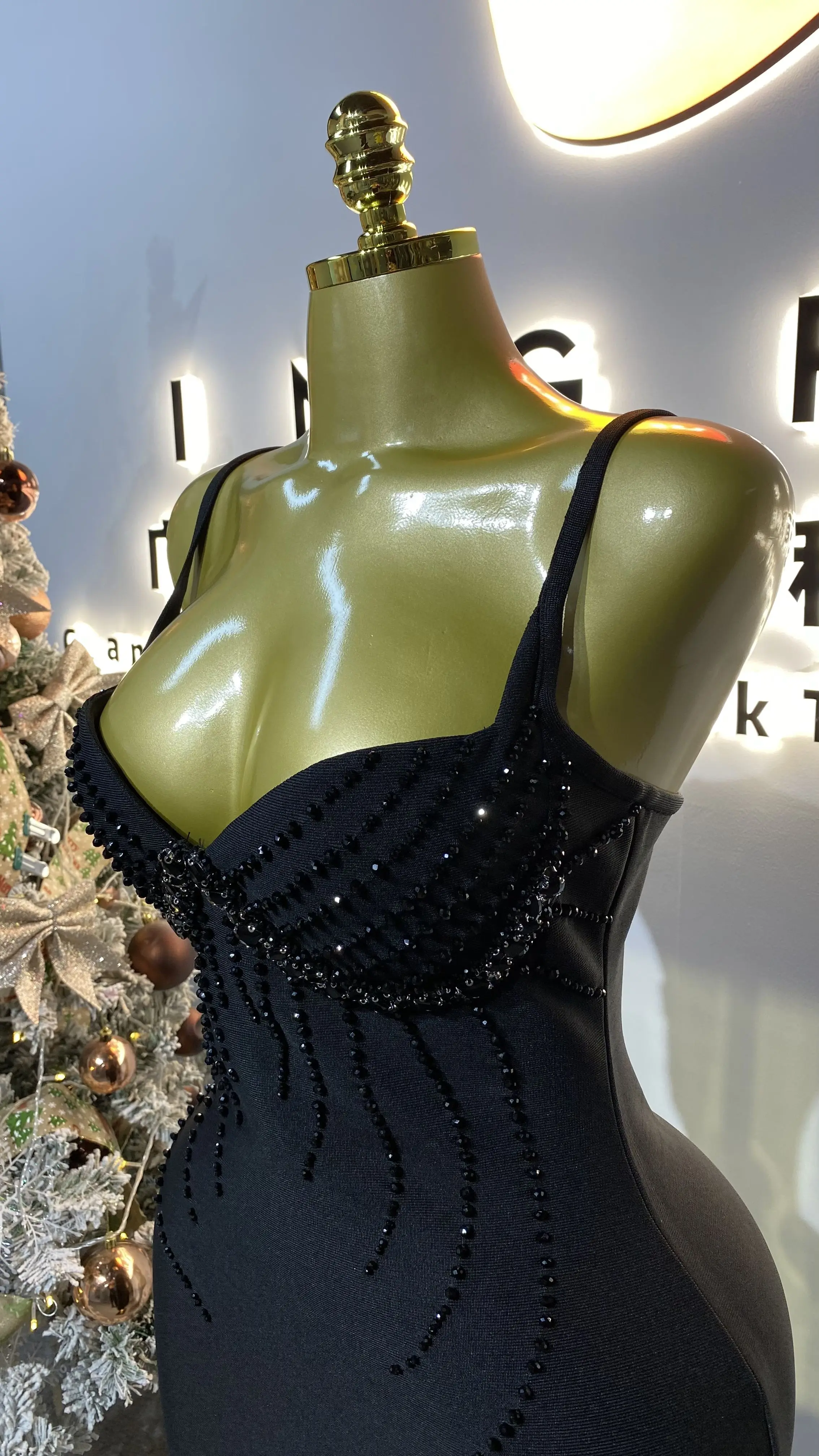 Robe à bandes moulante en perles à la mode de haute qualité, robe de soirée Maxi sexy sans manches en cristal-GZXX378