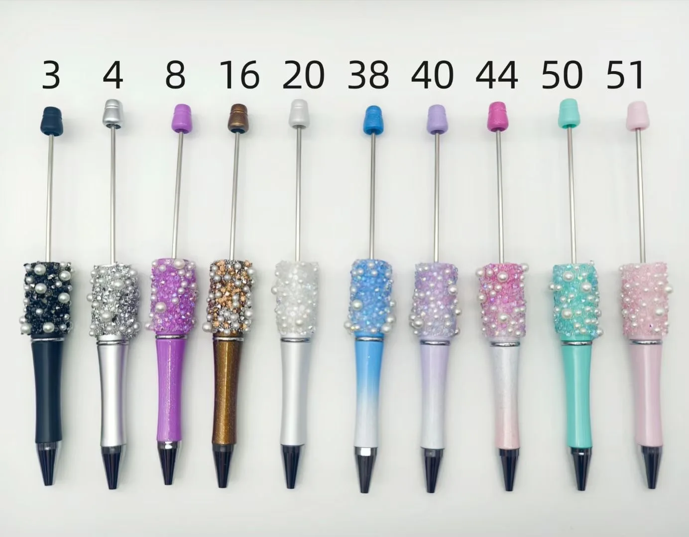 50Pcs DIY Pearl Starry Sky Beaded Pen Beadable Ballpoint Ball Pens Gradient Gift Advertising Pens School Office Spot Wholesale