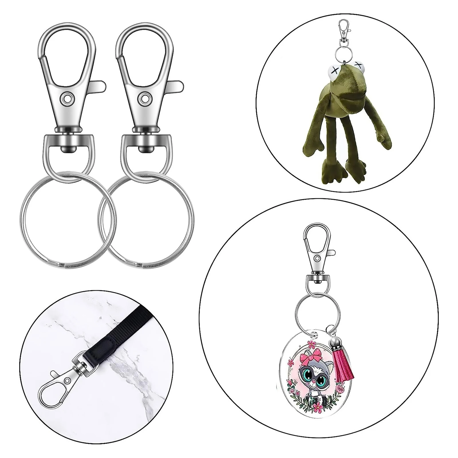 Metal Swivel Lanyard Snap Hooks, Split Key Rings, Chain Gancho, Chaveiro Making, DIY, 100Pcs
