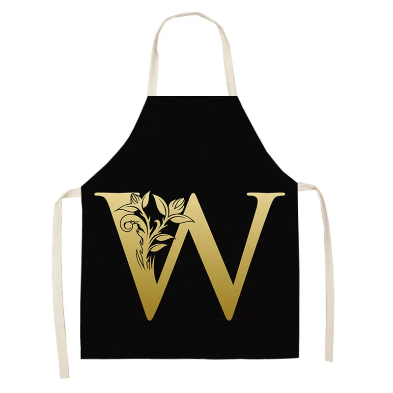 Letter Apron Black Golden Flower Kitchen Aprons for Women Cotton Linen Bibs Household Cleaning Pinafore Home Cooking