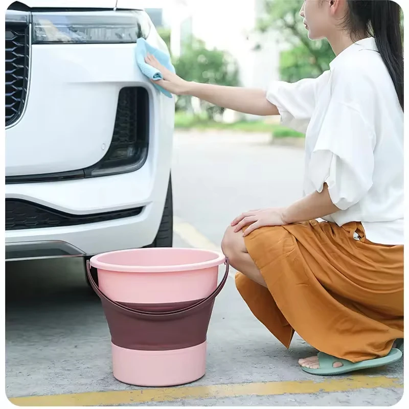 5/10/17L Portable Folding Bucket Multifunctional Thickened Silicone Bucket for Car Washing and Fishing Camping Folding Bucket ﻿