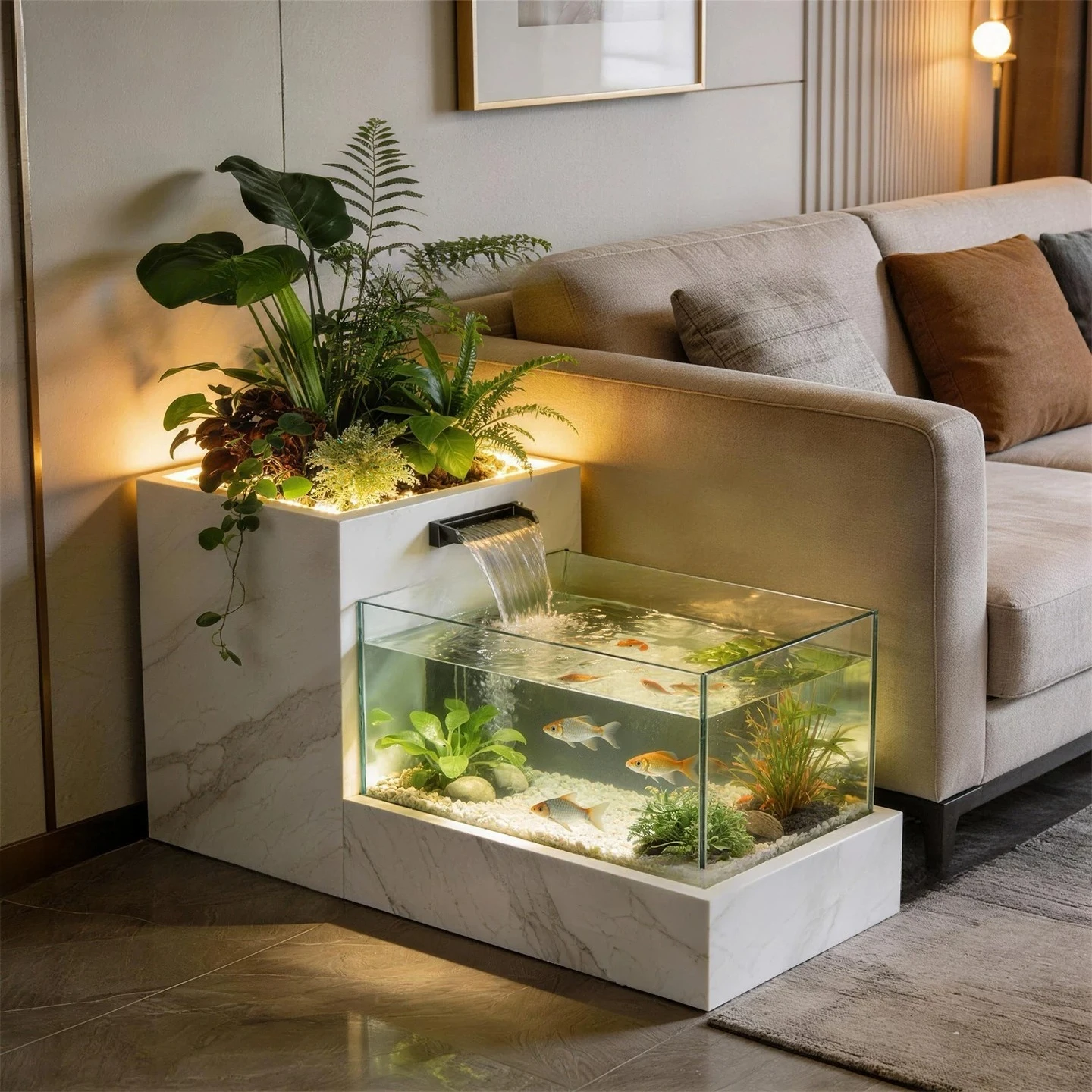 2026 new living room small sofa side few landscaping ecological stacked spring flowing water flower box ornament