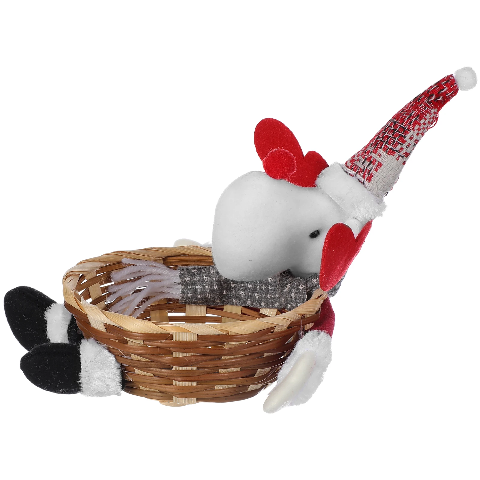 

Christmas Bamboo Basket Reindeer Pattern Treat Dish Snack Bowl Kitchen Counter Holiday Decoration Candy Basket