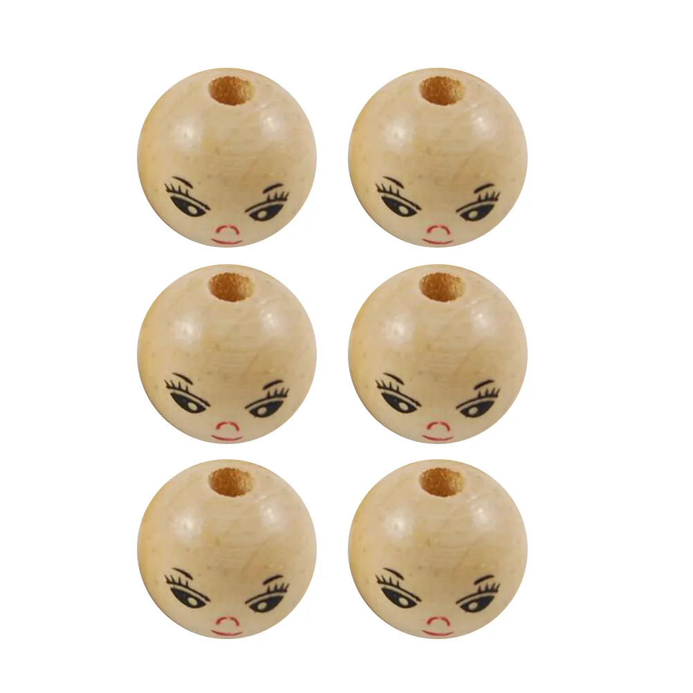 100 Pcs Smile Face Wooden Beads Natural Wood Craft Jewelry Making Accessories Round Beads Mini Hole Gift