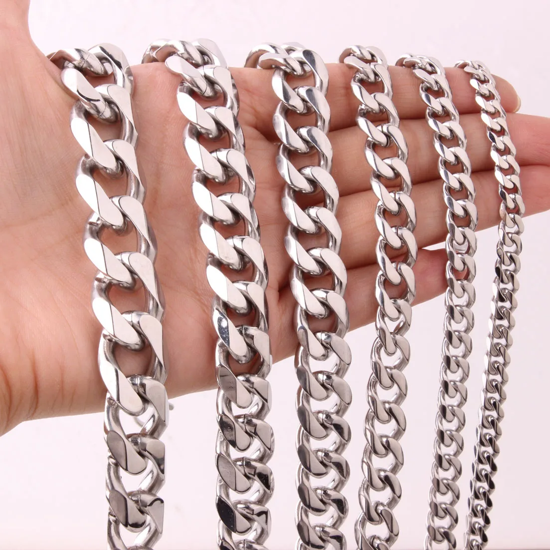 6/8/10/12/15/17/19mm Wide 7-40inch Men Women Silver/Gold/Silver Gold Color Stainless Steel Cuban Link Chain Necklace Or Bracelet