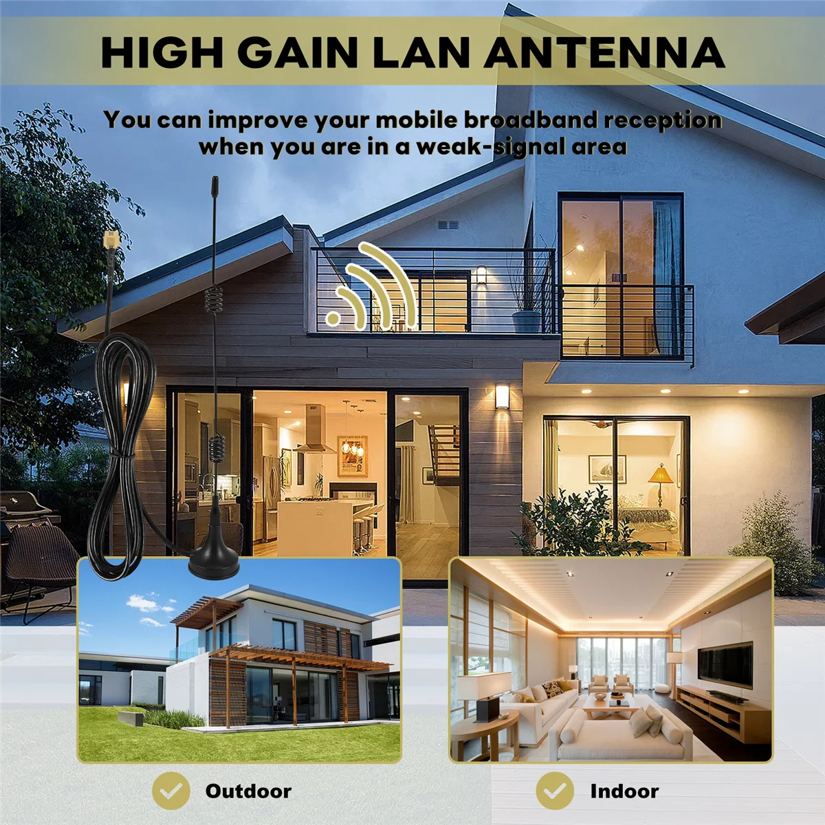 Penguat Antena WiFi 7dBi 2.4GHz untuk LAN nirkabel WLAN XY