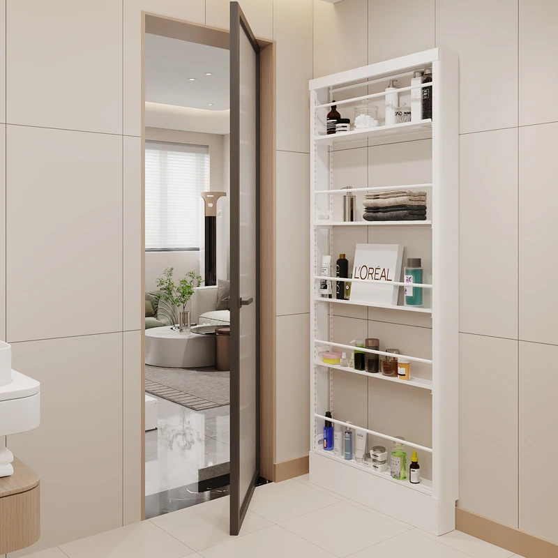Ultra-thin steel bookshelf shelf floor-to-ceiling against the wall narrow door picture book rack wall-mounted storage