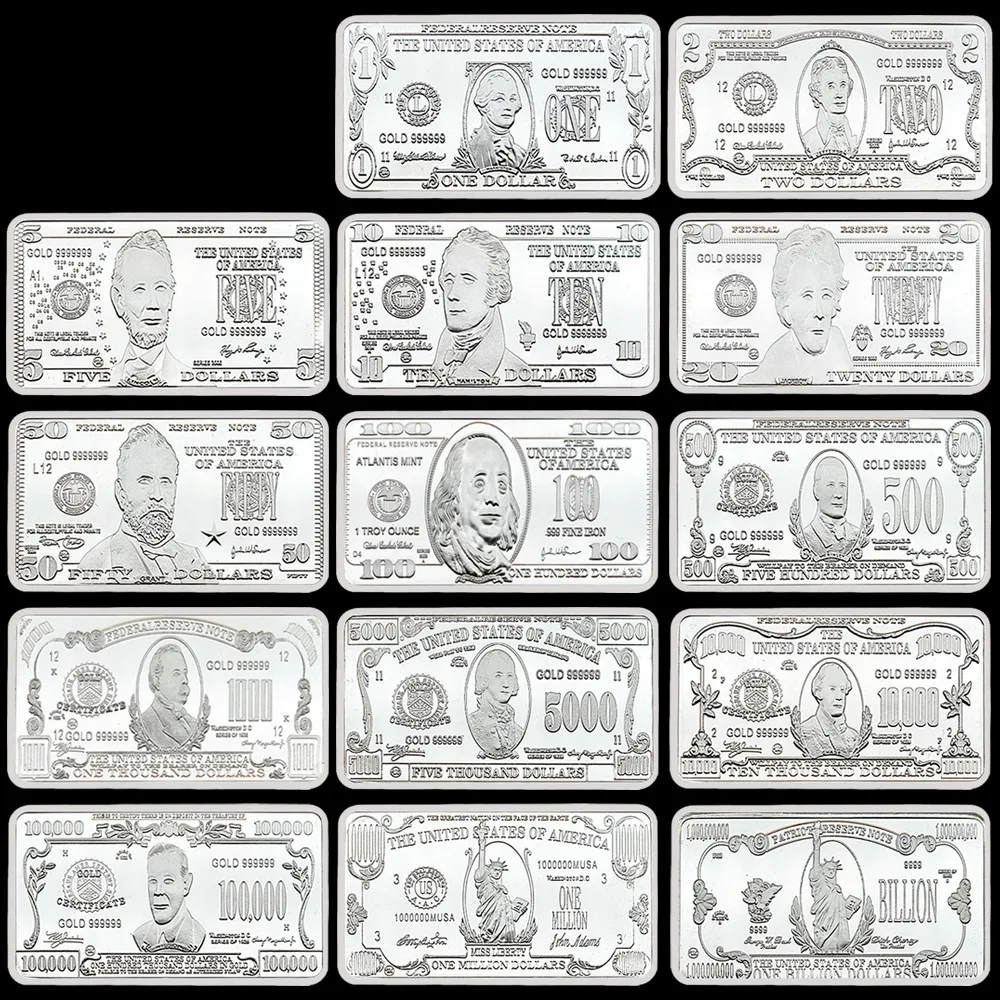 15PCS/Set Gold Plated US Dollars Bar 1OZ Commemorative Iron Bar Replica President Coins Souvenir Gift Home Decor Craft Ornament