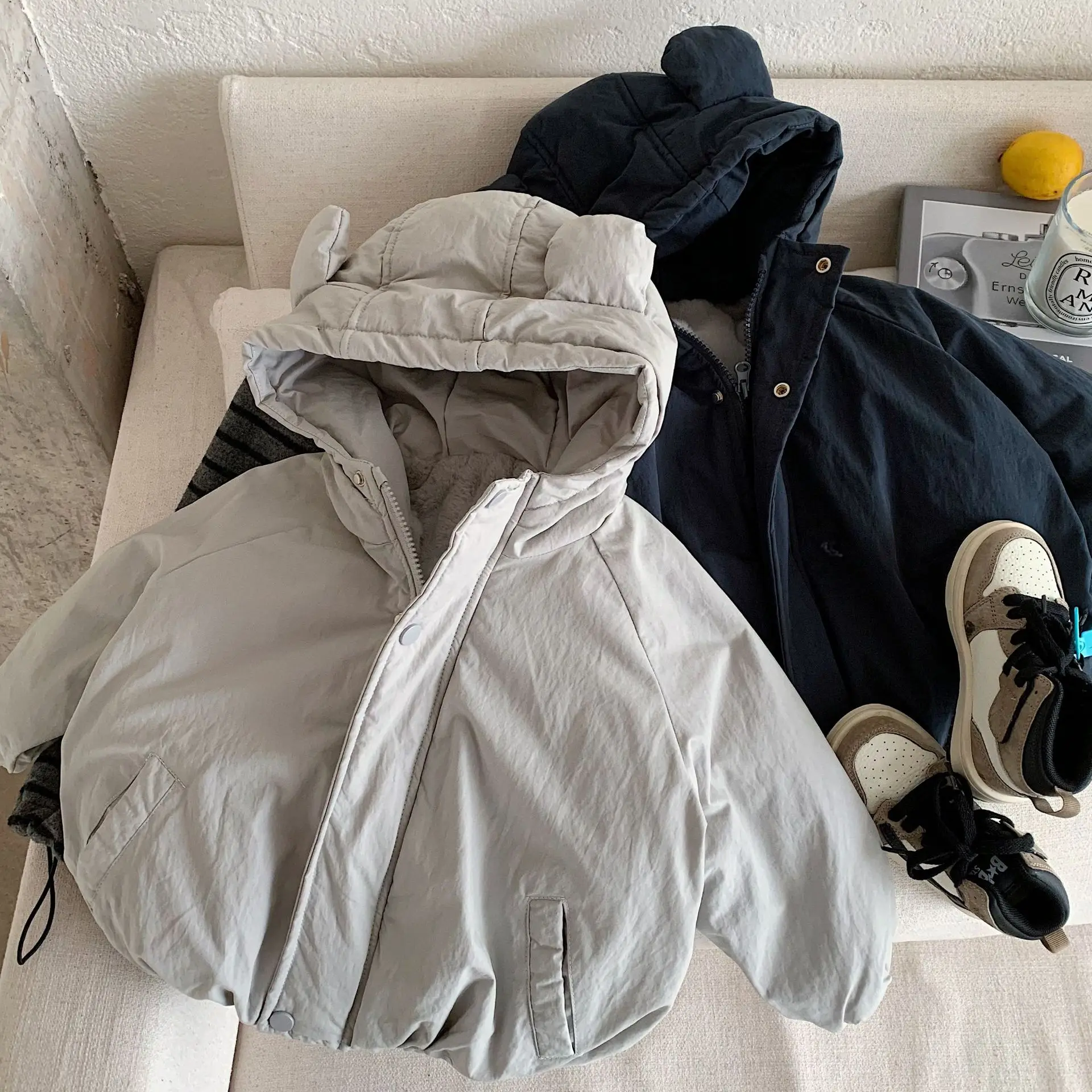 Korean Winter Children Boy Parkas Hooded Thick Warm Kids Baby Boy Outerwears Loose Plus Velvet Infant Boy Jacket Little Boy Coat