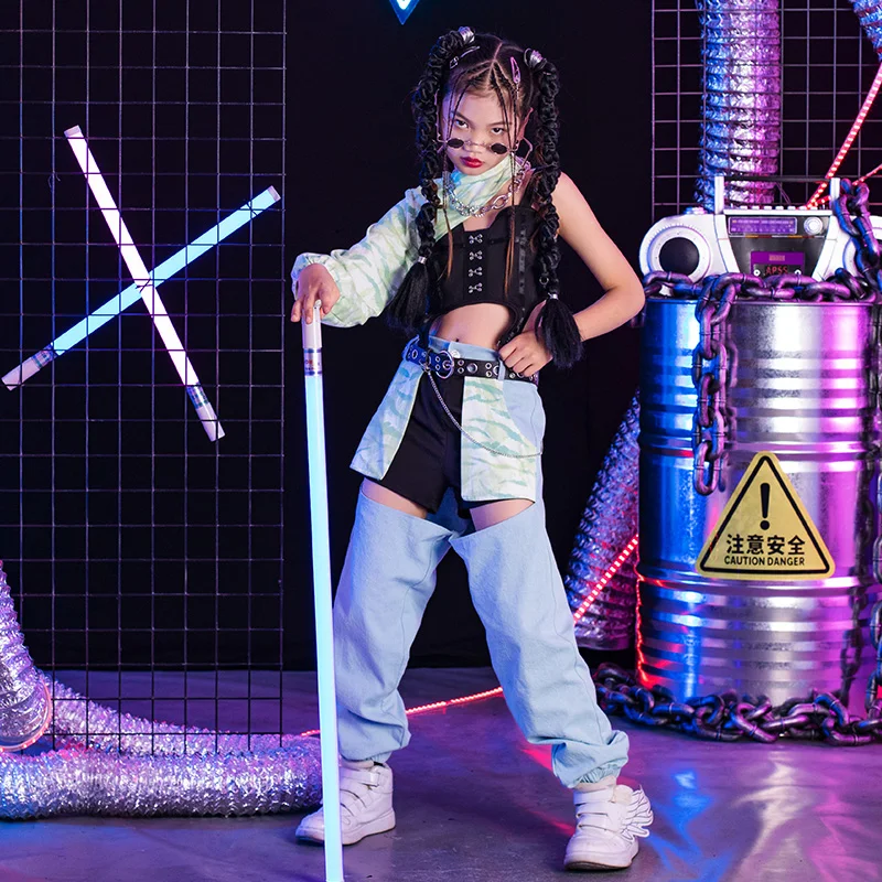 

Girls Single Sleeved Hiphop Pants Steet Dance Wear Children Ballroom Hip Hop Dance Costumes Kids Jazz Performance Wear DQL8263