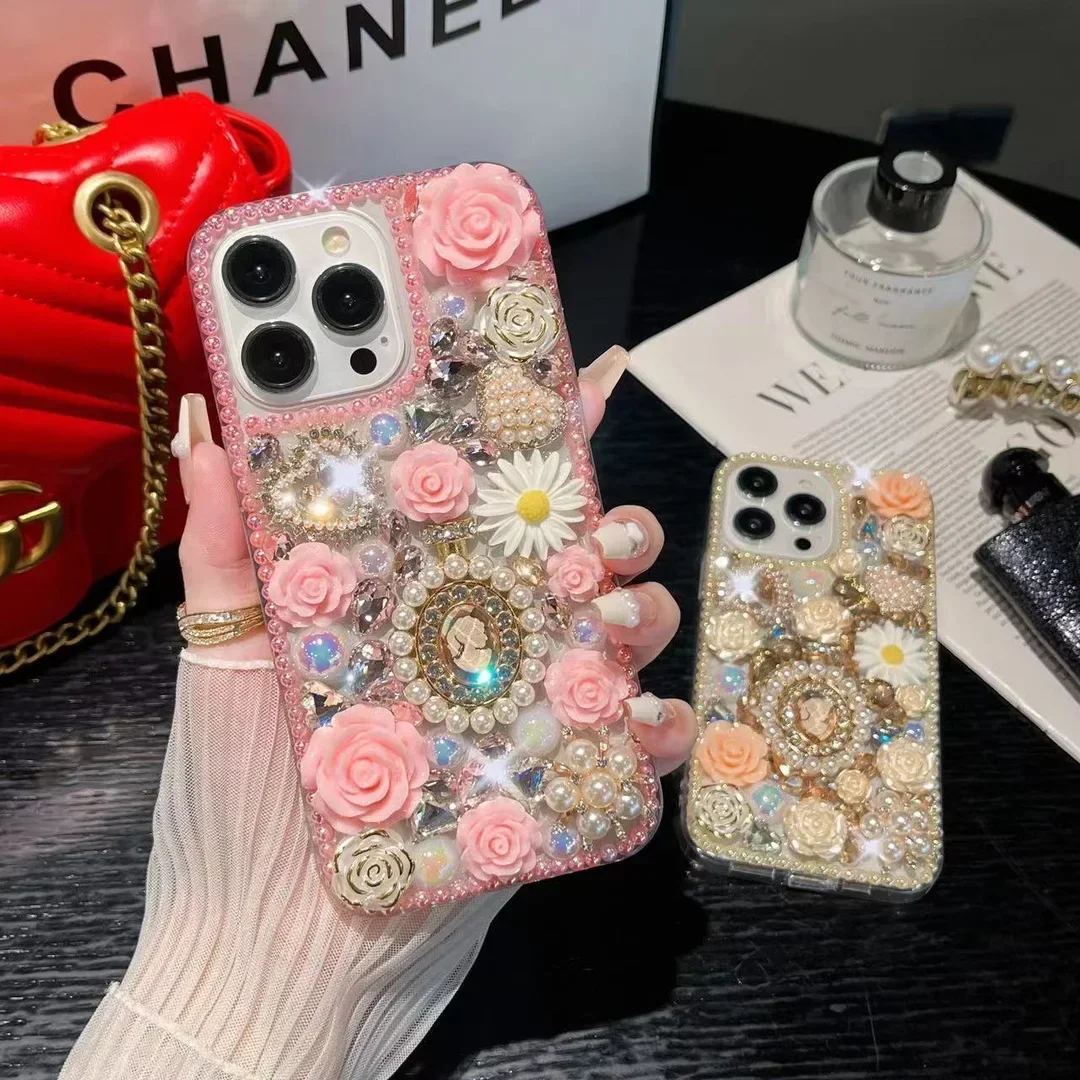 

Luxury Bling Diamond Perfume Bottle Flowers Rhinestone Case For iphone 15Pro 14Plus 13 12 11Pro MAX XSMAX XR 16 PLUS Cover