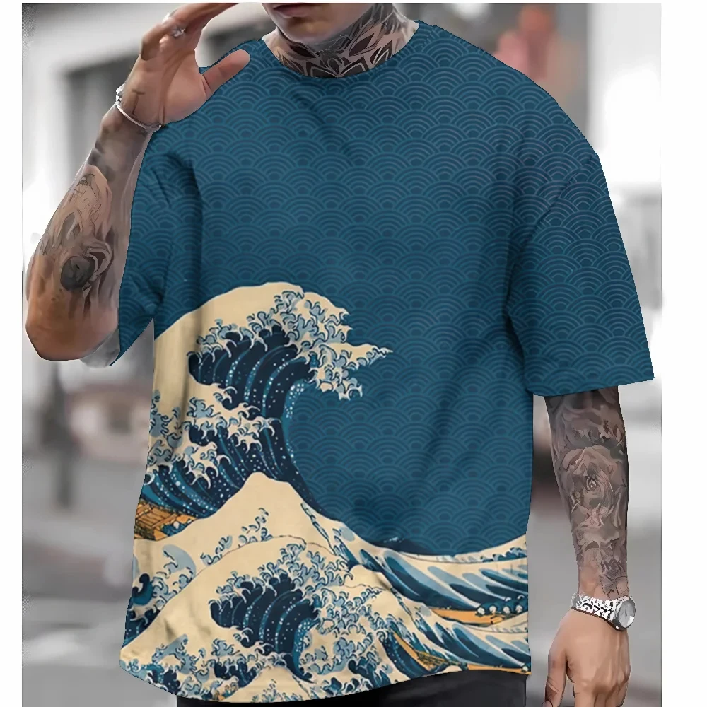 2024 Men T Shirts Casual Short Sleeve Top 3D Japanese Style Ukiyoe Graphic T-Shirt Summer Trend Apparel Oversized Men's Clothing