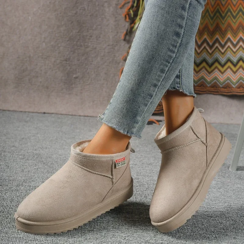 Suede Flats Ankle Women Snow Boots Warm Comfort 2024 Winter Casual Shoes New Trend Hot Sale Walking Non-slip Chaussures Femme