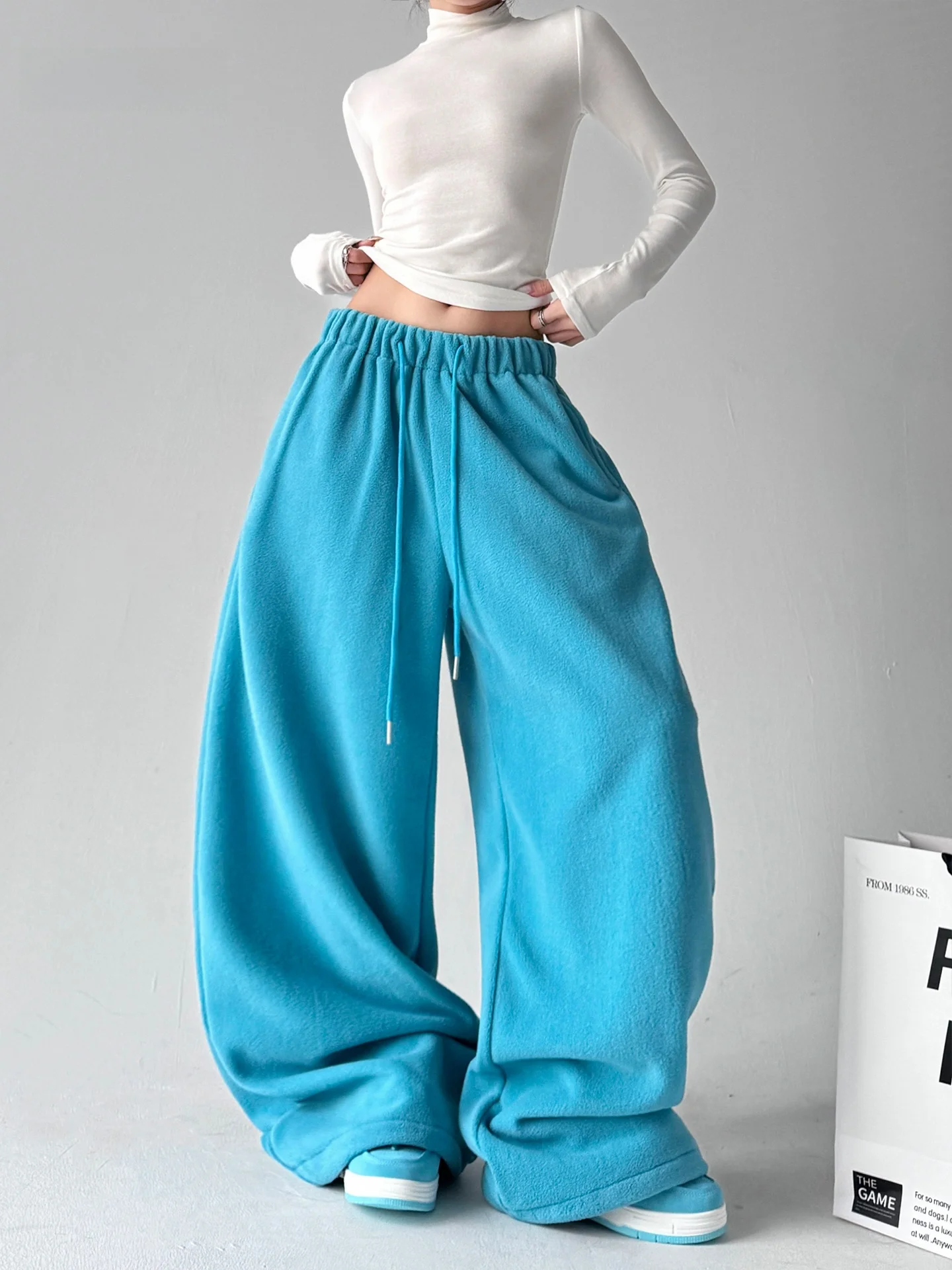 

Женские вельветовые брюки свободного кроя с широкими штанинами, осенне-зимние, теплые, повседневные, в спортивном стиле, с высокой талией, из полиэстера