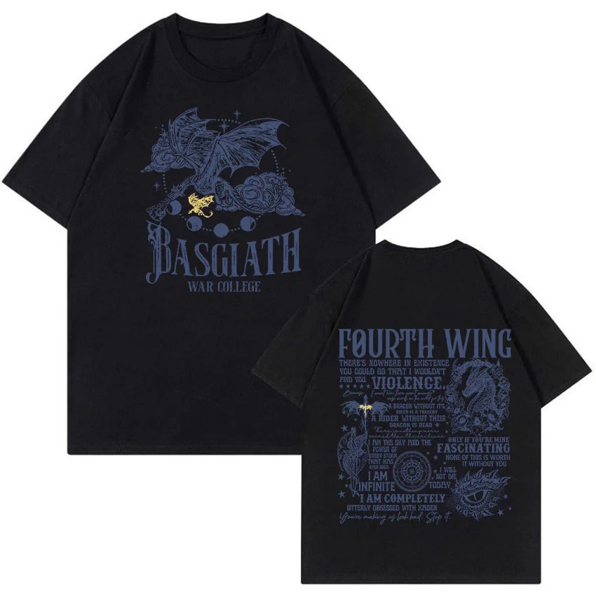 Graphic T Shirt Fourth Wing Dragon Rider Fashion Retro Aesthetic T-shirts Men's Clothing Oversized cotton Basgiath War College