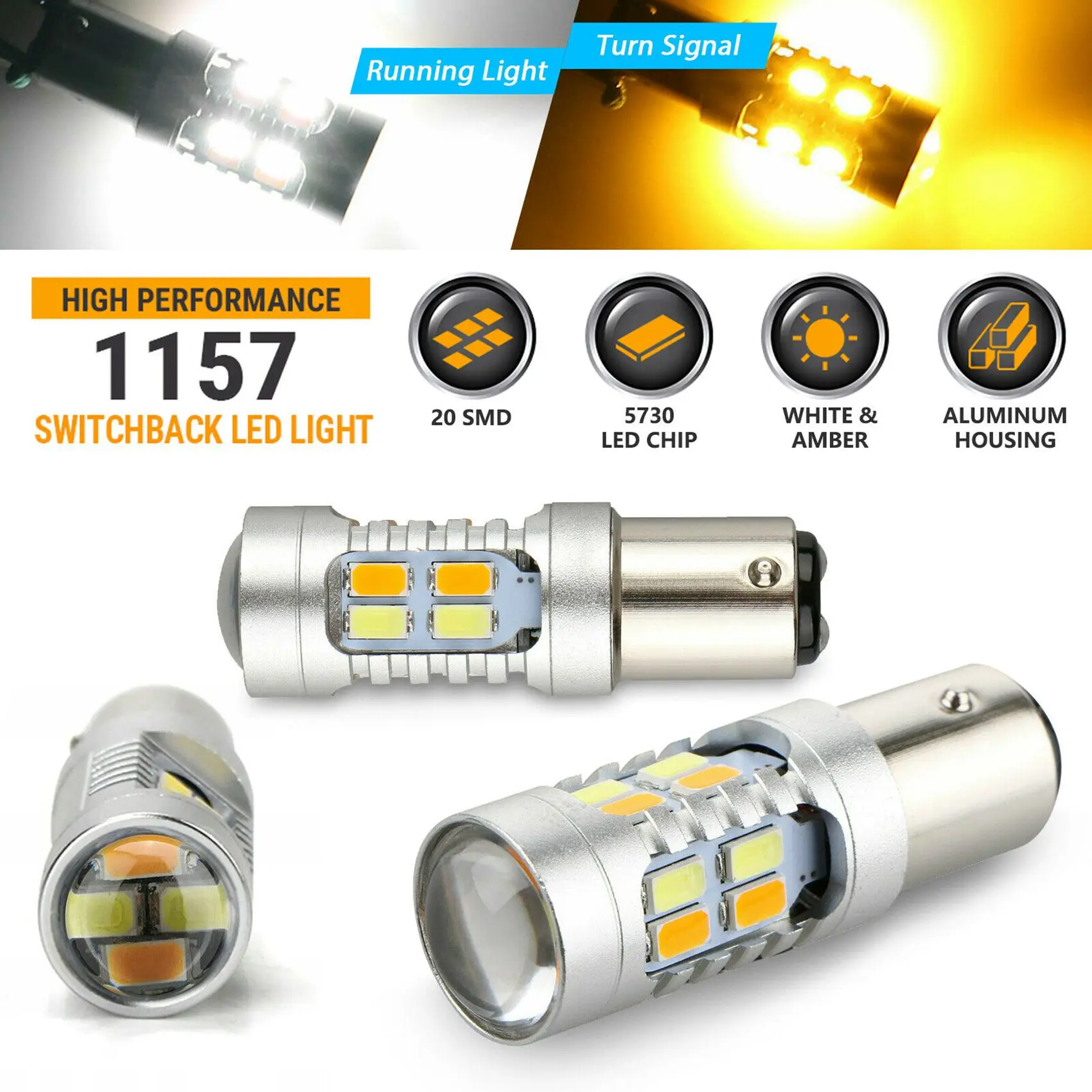 Excellent-2PCS Bulbs Dual Color LED Bulb Canbus Car Turn Signal Lamp