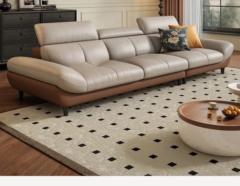 Very simple first-layer cowhide light luxury living room small apartment sailing boat adjustable headrest