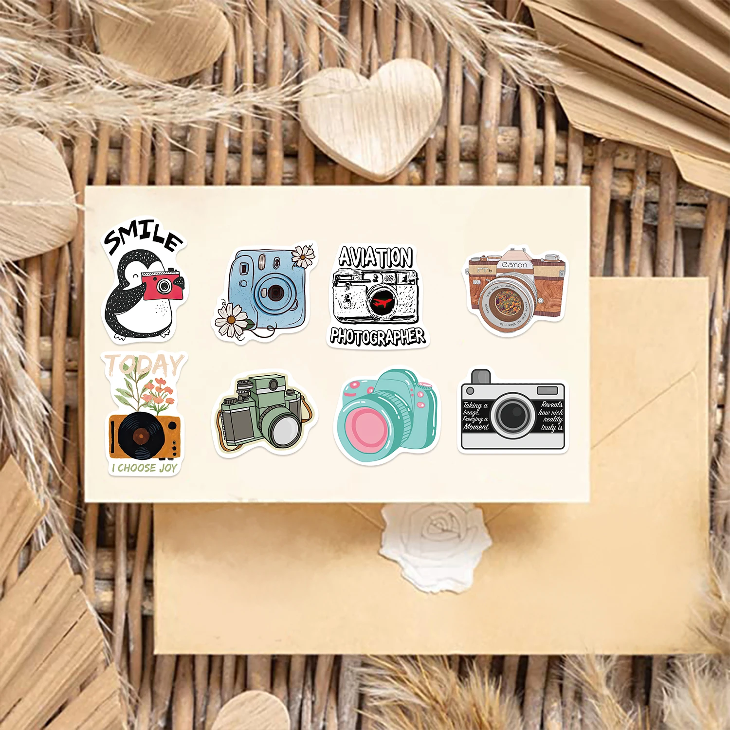 50Pcs Camera Photographer Stickers Aesthetic DIY Scrapbook Phone Case Travel Luggage Skateboard Cool  Cute Cartoon Sticker