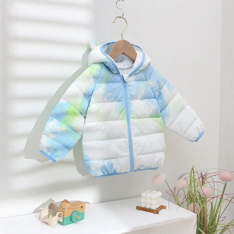 Winter Children's Small Ears Cotton Coat Boys Fashion Warm Tie-Dye Jacket Autumn New Girls Light Hooded Casual Clothes 12M-5Y