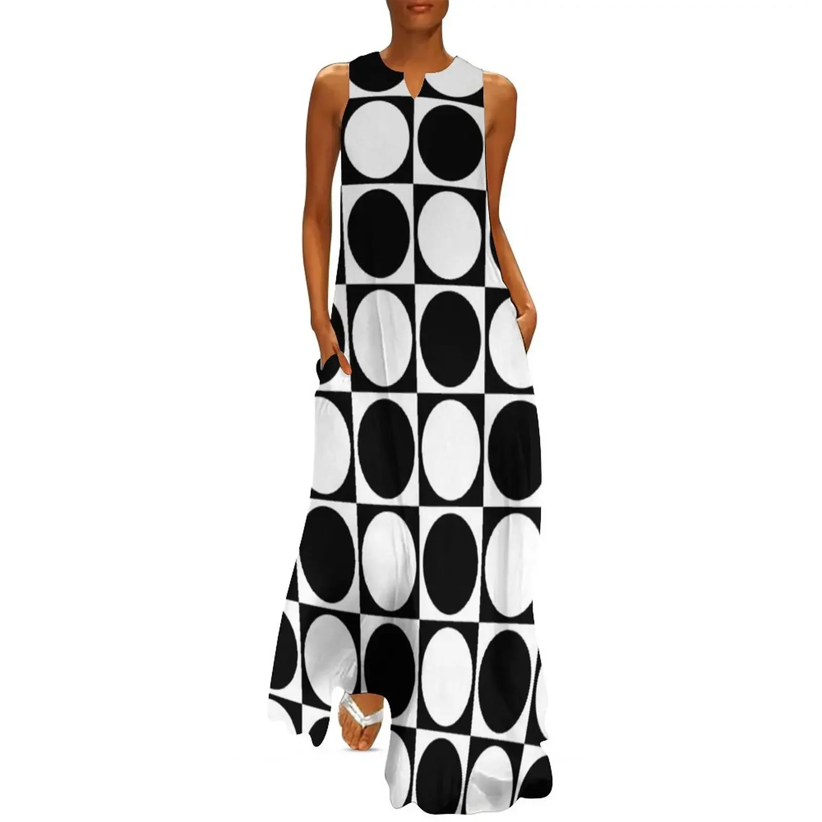 

monochrome geometrical design Long Dress evening dress woman woman dress