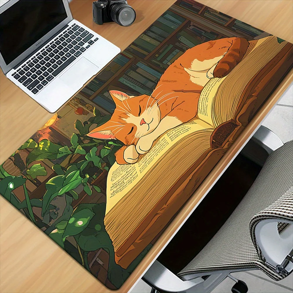 

1pc Charming Books & Cats Illustrated Mouse Pad - Large, Waterproof & Anti-Slip Rubber Desk Mat for PC & Laptop, Soft Office Acc