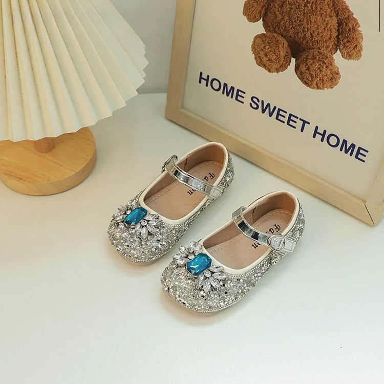 Little Girl Leather Shoes Spring Autumn Luxury Rhinestone Children\'s Flats Fashion Sequins Kids Causal Princess Ballet Shoes