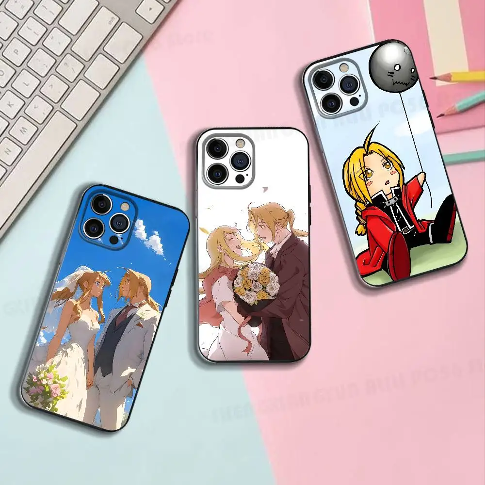 

Anime E-Elric W-Winry Black Phone Case For IPhone 17 16 15 14 13 12 13 12 11 Pro Max Plus XS XR Silicone Soft Back Cover