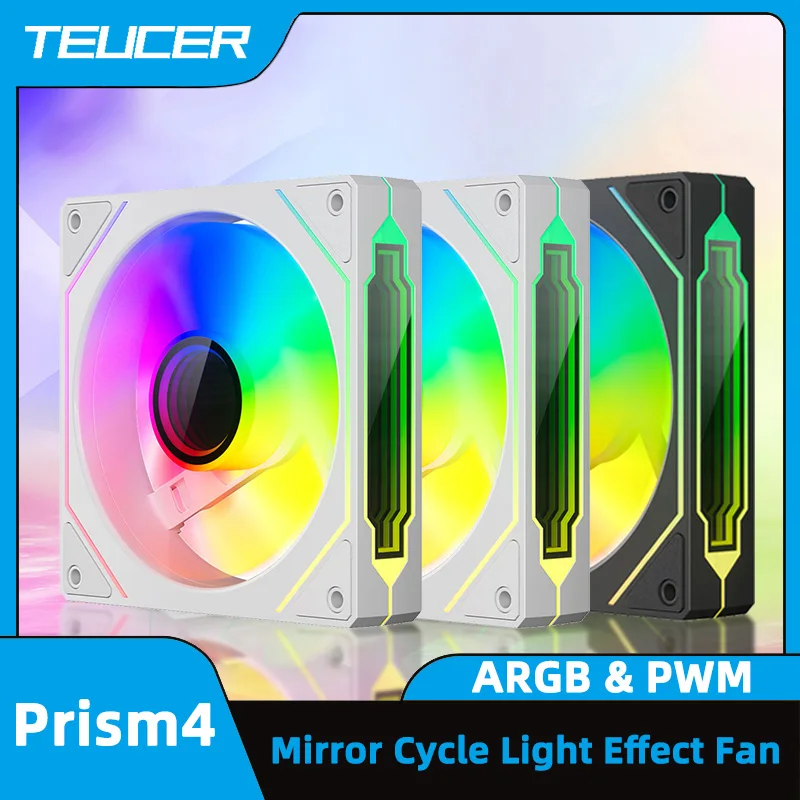 TEUCER Prism4 Case Fan 120mm ARGB Mirror Cycle Light Effect CPU Cooling Fan 4Pin PWM 800 to 2000RPM Quite Fans For Gaming PC KIT