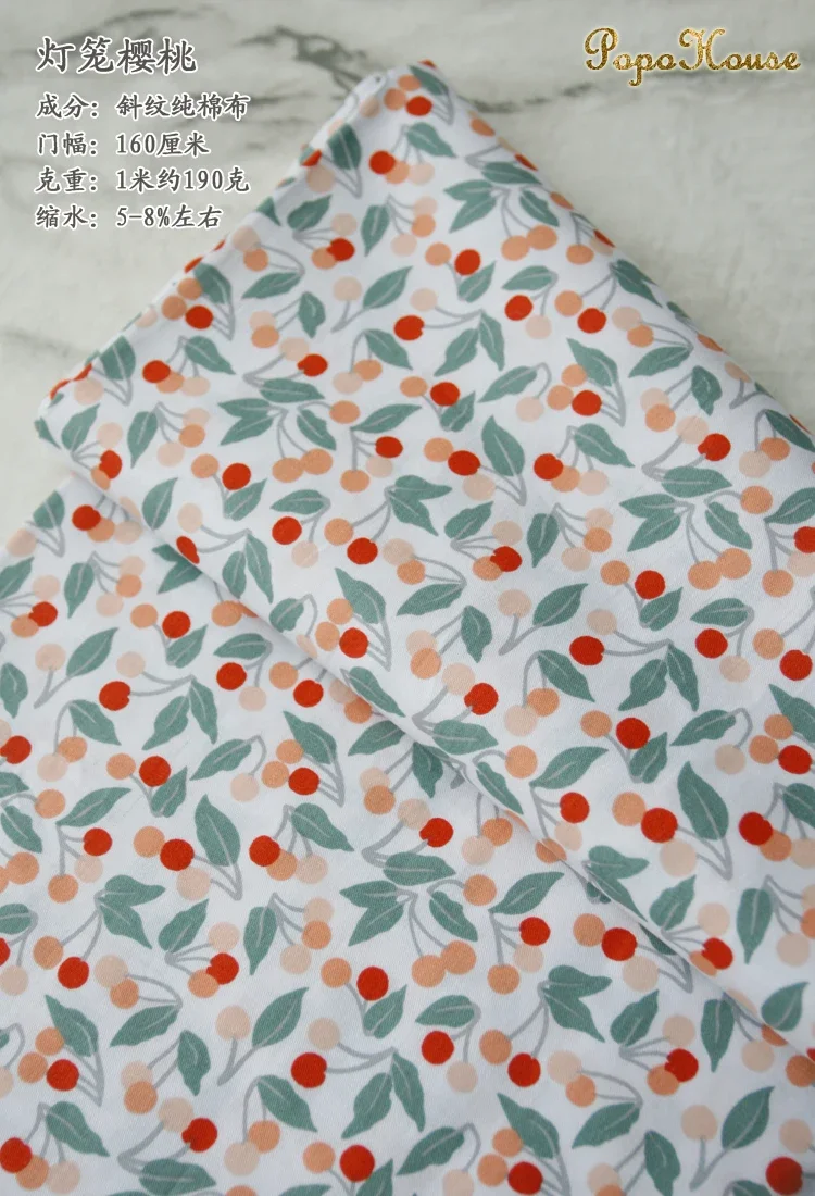 Floral Twill Cotton Sewing Fabric, Making Dress Clothing, Patchwork, Handmade DIY Cloth, Love Song, 160x50cm, Spring