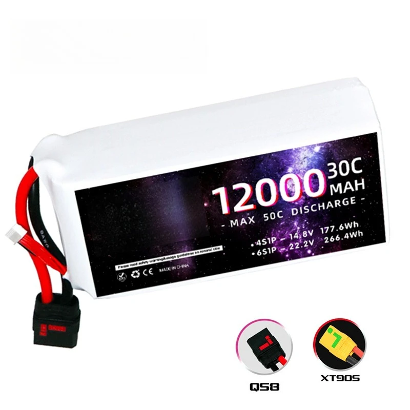 22.2V 12000mAh 30C Rechargeable Lithium Polymer Battery for Drone Aeromodelling Aircraft Toy Remote Control with XT90-S QS8 Plug