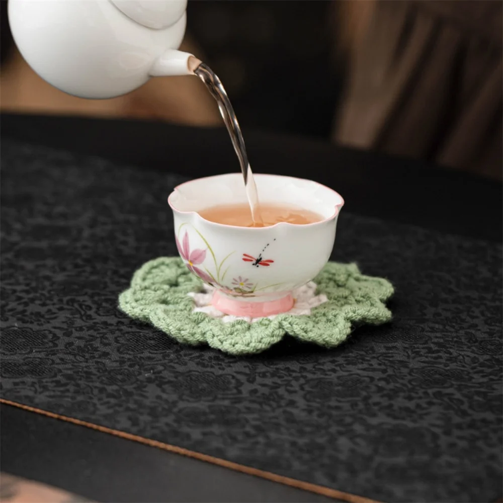 Crochet Coaster Knitted Flower Placemat Cup Pad Heat Insulation Mug Mat DIY Handmade Sunflower  Mother's Day Gift Kitchen Decor