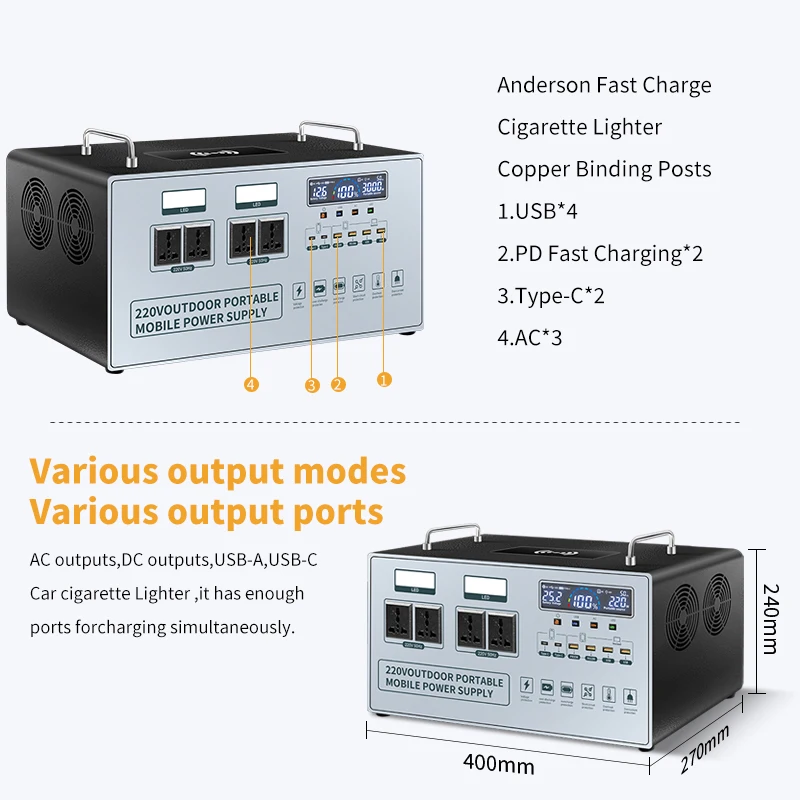 2025 New Arrival Best Portable Solar Power Generators 2419WH Rated Power Outdoor Portable Power Station 1600W 2000W 3000W