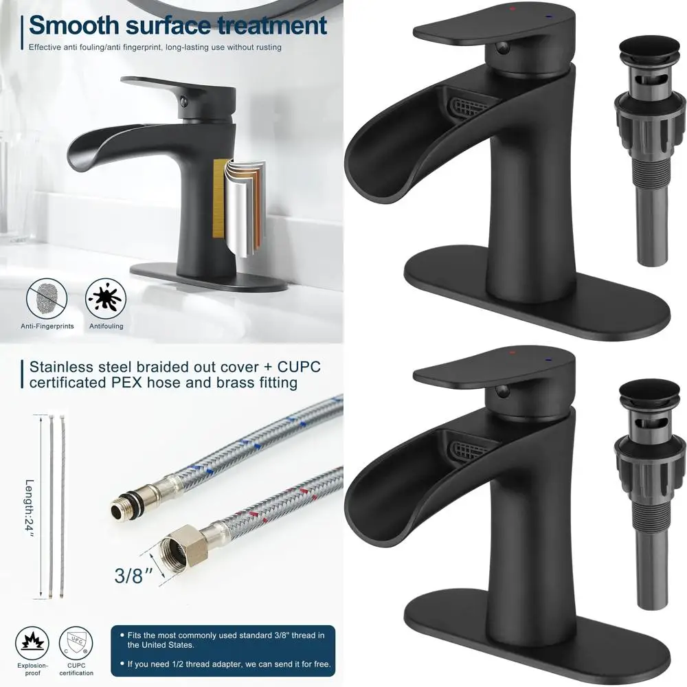 

Матовый черный смеситель с одной ручкой для раковины в ванной комнате с выдвижным сливом и донным клапаном