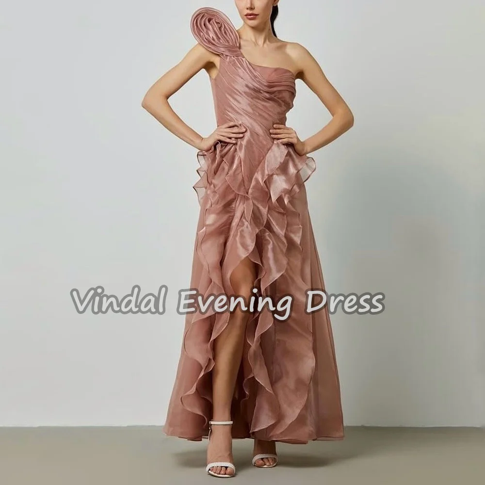 

Vindal из органзы трапециевидной формы с вырезом на одно плечо и складками длиной до щиколотки, простые вечерние платья в Саудовской Аравии для женщин без рукавов