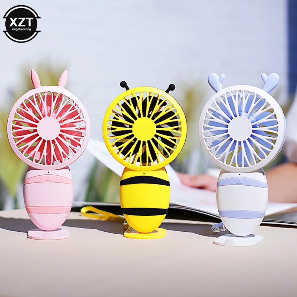 Cartoon Bee-Shaped Fan Portable USB Handheld Fan Student Dormitory Outdoor Travel Mini Fan 3 Speed Adjustable